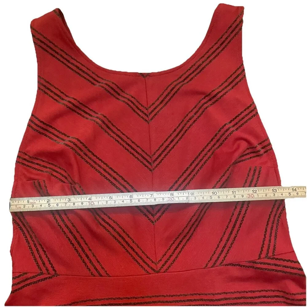 Free People Striped Up Skater Dress Red Rust Chevron Mini Low Back Boho Textured - Picture 9 of 10